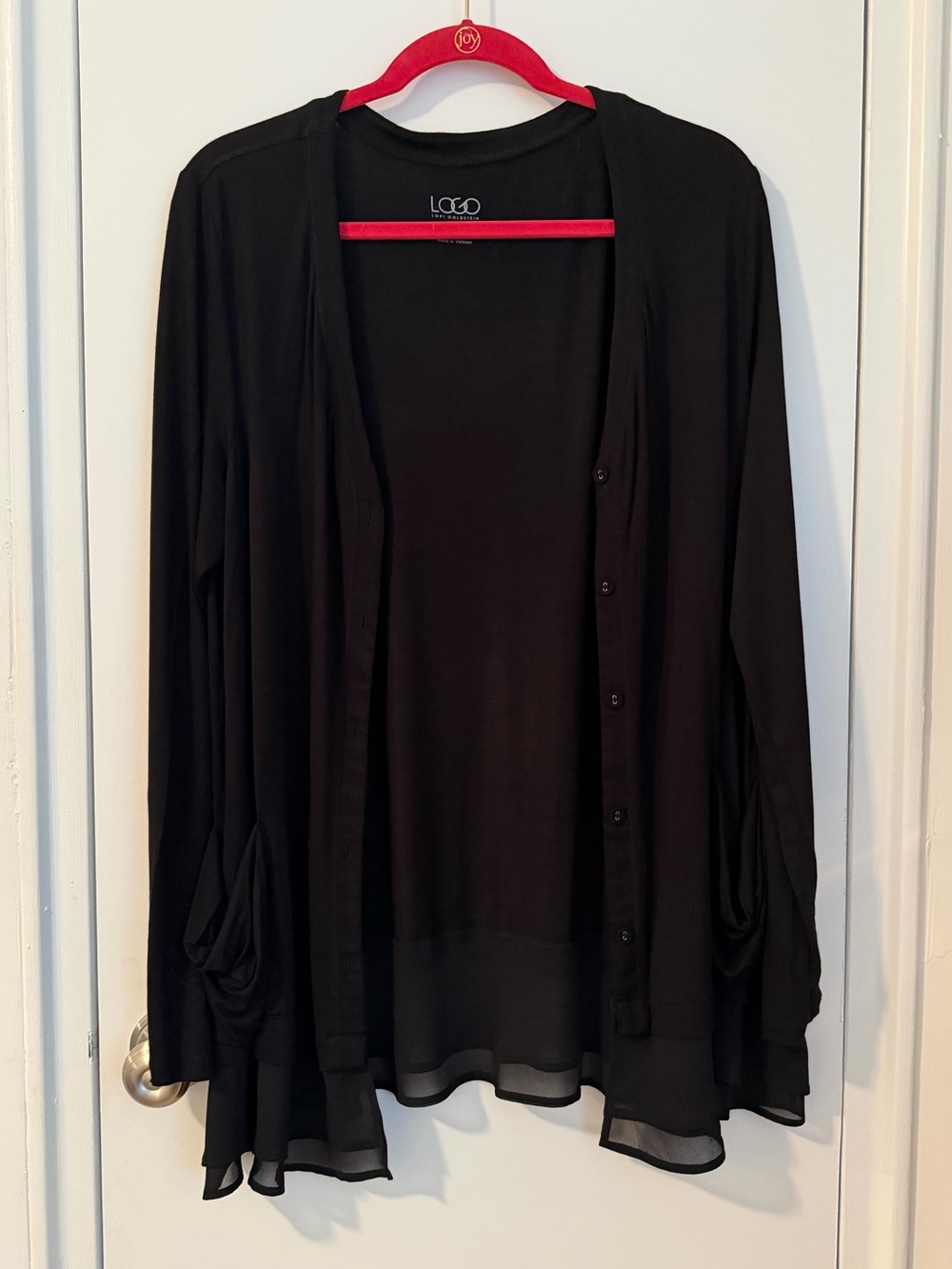 LOGO By Lori Goldstein Black Long Sleeve Cardigan / Tunic Size Medium